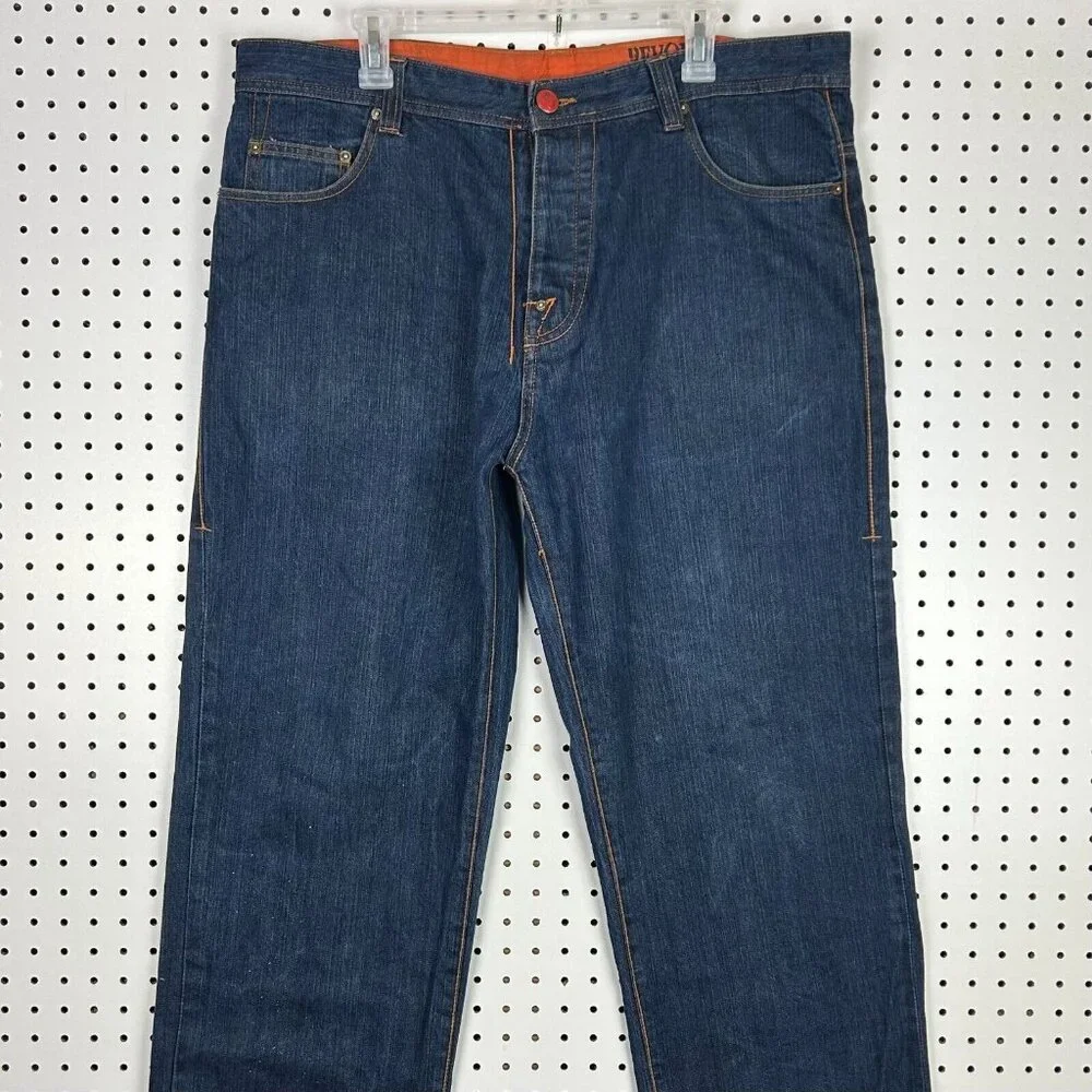 Revolution Y2K Jeans 38x34 Tribal Stitched Pockets Streetwear Skate Baggy Button - Picture 4 of 10